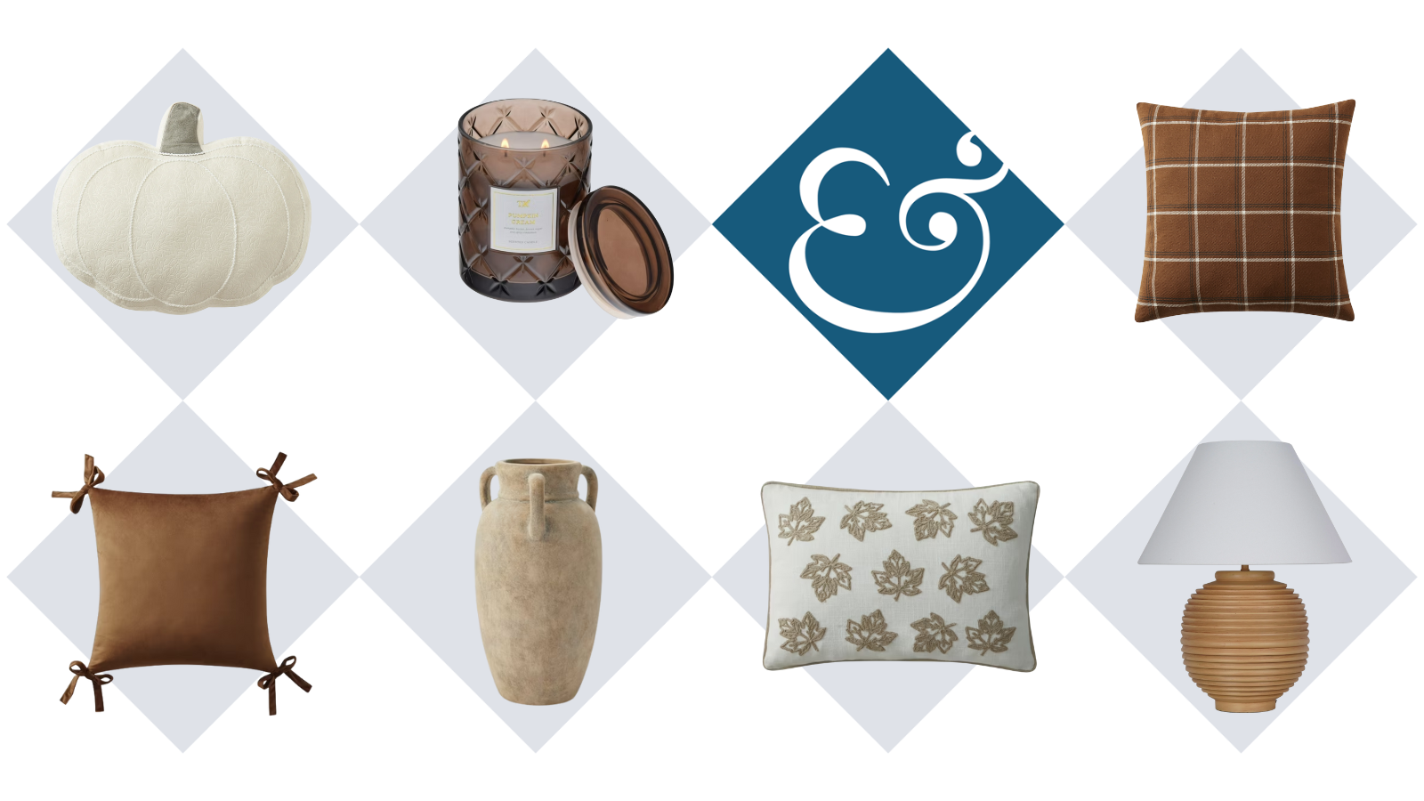 a collection of various decor in shades of brown, white, and beige