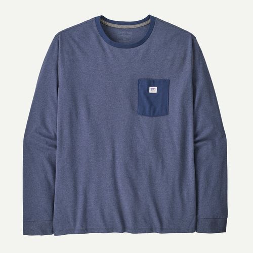 Men's Current Blue Long-Sleeved Shop Sticker Pocket Responsibili-Tee