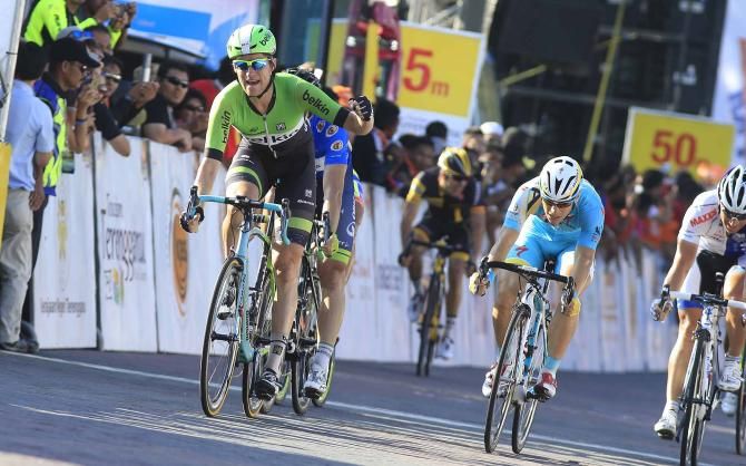 Theo Bos (Belkin) celebrates his fourth stage win.