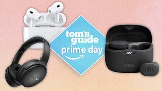an image of the airpods pro 2 and the bose quietcomfort headphones and the jbl tune buds with a blue diamond tom's guide prime dya badge