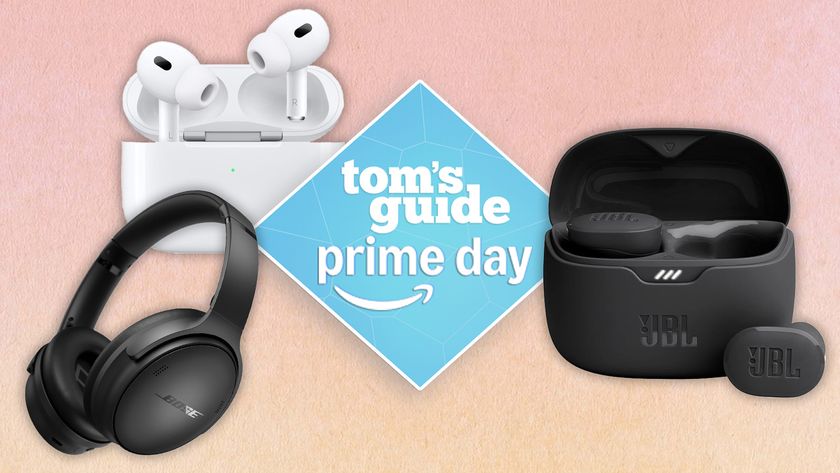 an image of the airpods pro 2 and the bose quietcomfort headphones and the jbl tune buds with a blue diamond tom&#039;s guide prime dya badge