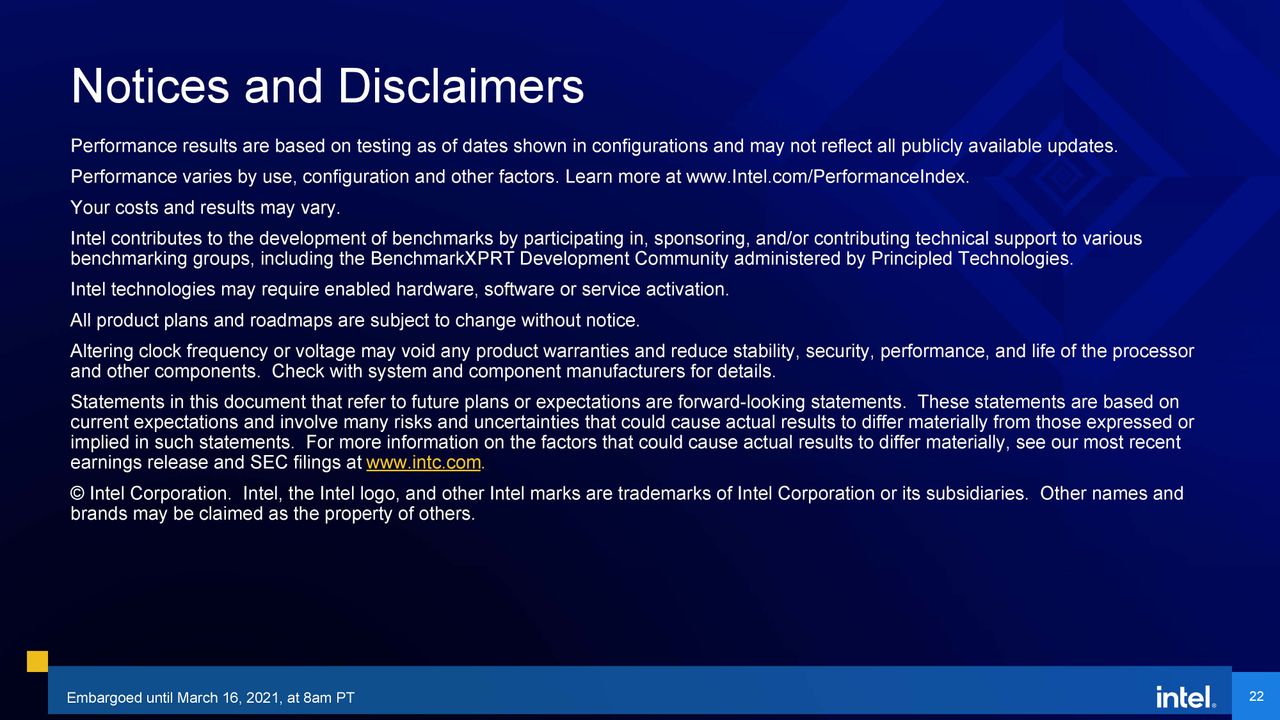 Intel Rocket Lake Benchmark Footnotes