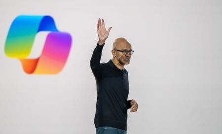 REDMOND, WASHINGTON - APRIL 4: Microsoft CEO Satya Nadella waves during an event celebrating the 50th Anniversary of Microsoft on April 4, 2025 in Redmond, Washington. The company also gave an update on Copilot, its AI tool. (Photo by Stephen Brashear/Getty Images)