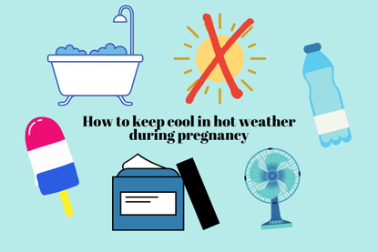 A collage of tips to keep cool in hot weather during pregnancy
