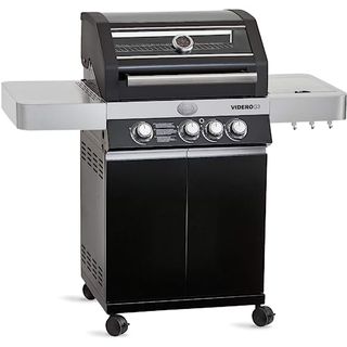 RÖsle Gasgrill Bbq-Station Videro G3 Schwarz, Grill Mit 3 Haupt- Und 1 Seitenbrenner, Deckel Mit Glaseinsatz & Thermometer, Beleuchtete Drehknöpfe, Pulverbeschichteter Stahl Schwarz