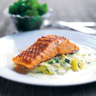 Chargrilled Salmon with Leek and Tarragon Sauce recipe