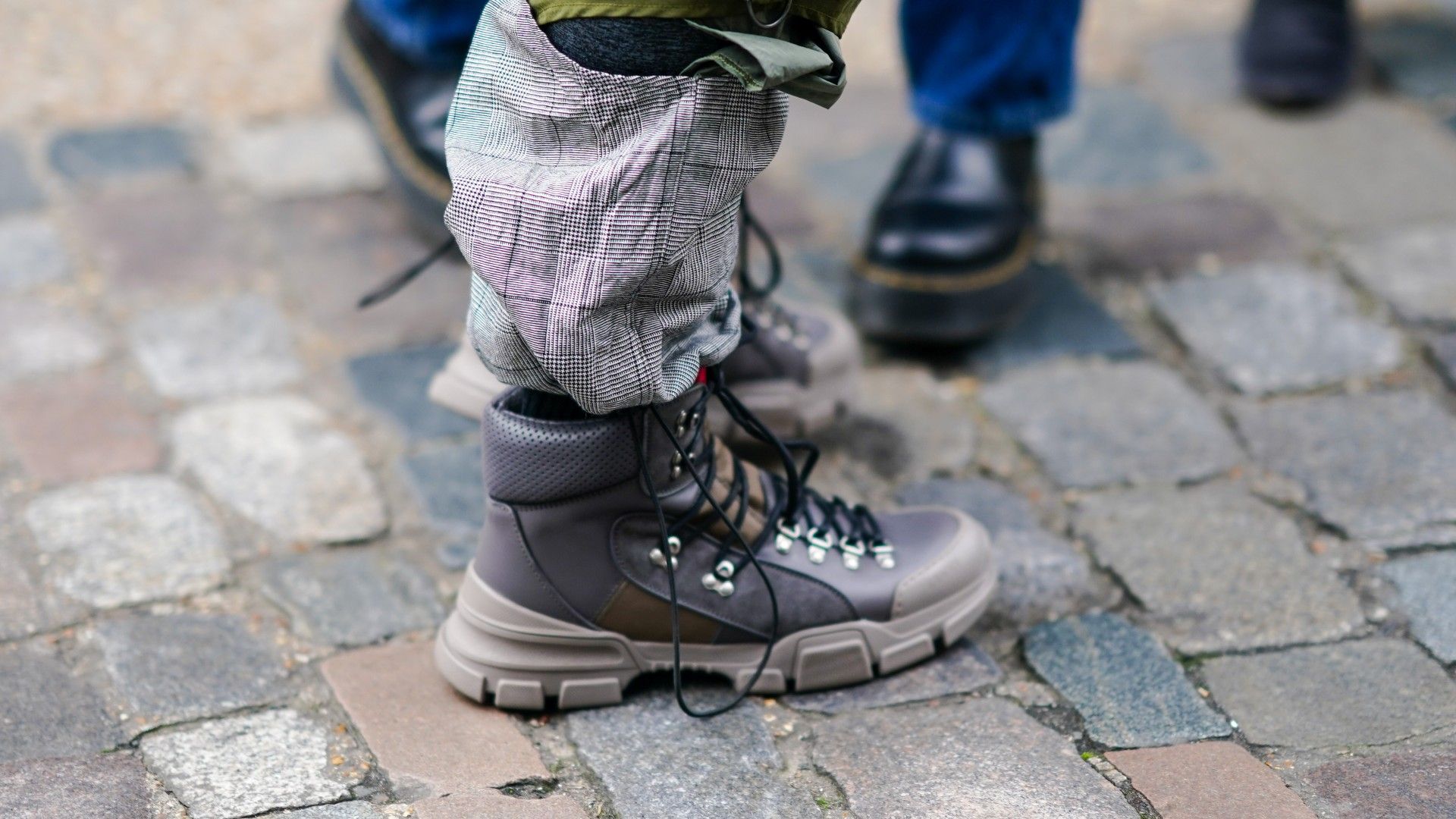 Boots are seen, during London Fashion Week Men's January 2020 on January 05, 2020 in London, England.