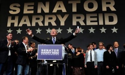 In a rare bright spot for Democrats, Senate Majority Leader Harry Reid defeated Tea Party challenger Sharron Angle in Nevada.