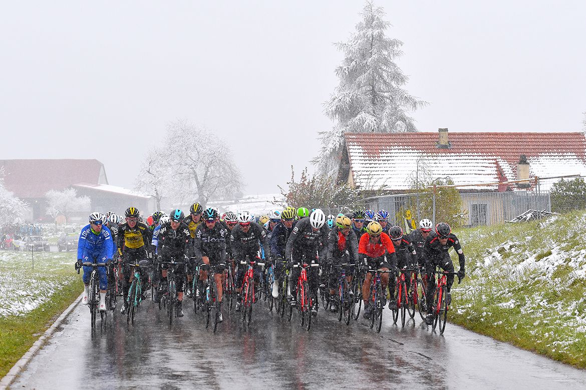 Snow on stage 2 of Tour de Romandie