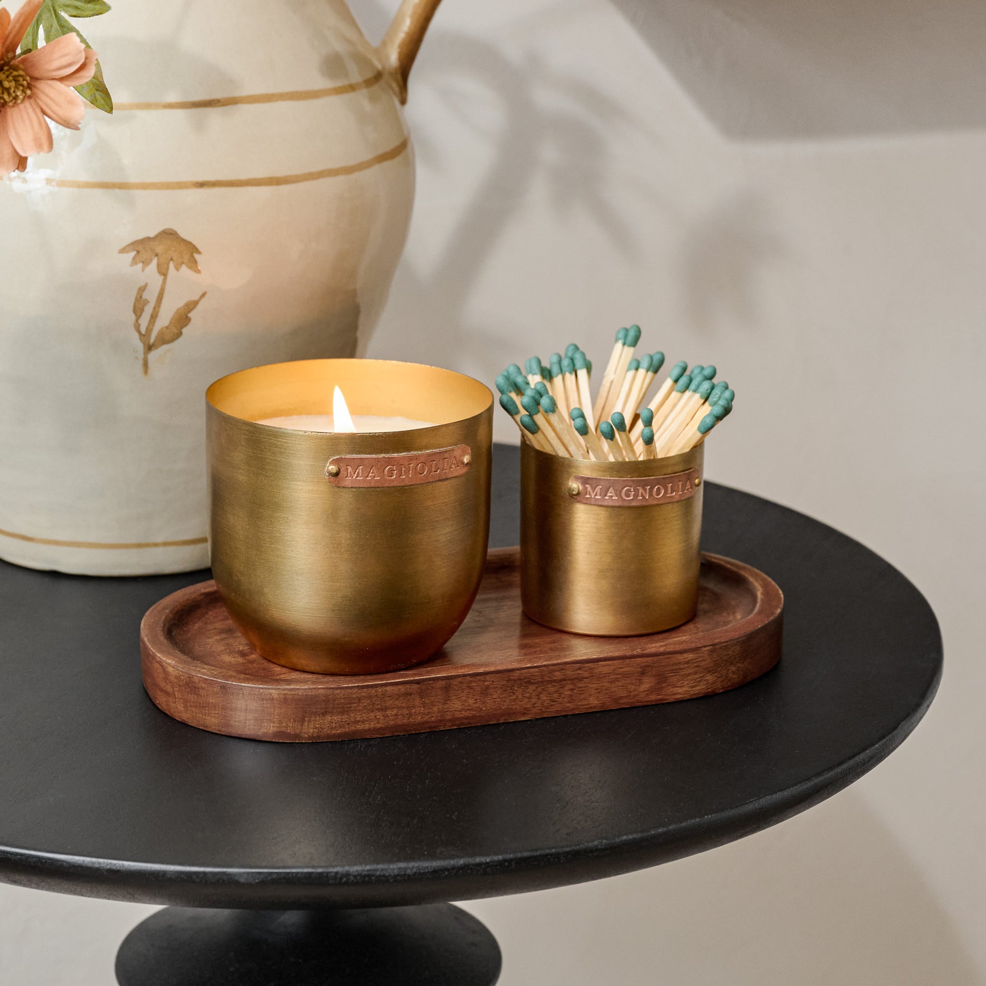 Magnolia Santalum Brass and Copper Candle Set