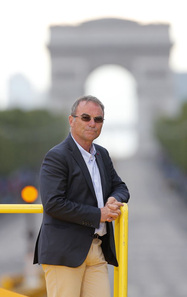 Bernard Hinault looks on during the trophy ceremony following stage 21 of the 2015 Tour de France.