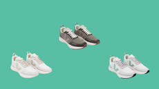 A product shot of the Veja Impala running trainer on a green backgroundreview
