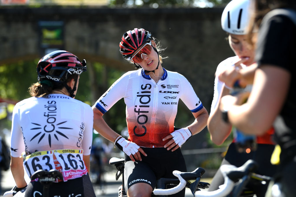 MONTIGNACLASCAUX FRANCE  JULY 25 Josie Talbot of Australia and  Cofidis Women Team reacts after the 2nd Tour de France Femmes 2023 Stage 3 a 1472km stage from CollongeslaRouge to MontignacLascaux  UCIWWT  on July 25 2023 in MontignacLascaux France Photo by Alex BroadwayGetty Images