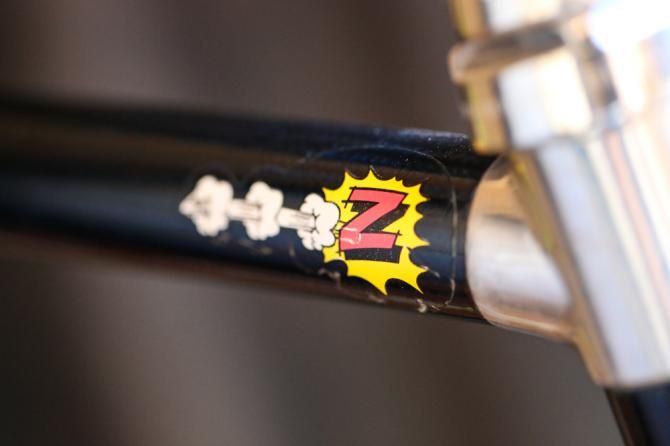 The iconic Z logo on a road bike used by Greg LeMond during his victory at the 1990 Tour de France