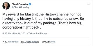 Iowa Senator Chuck Grassley's tweet