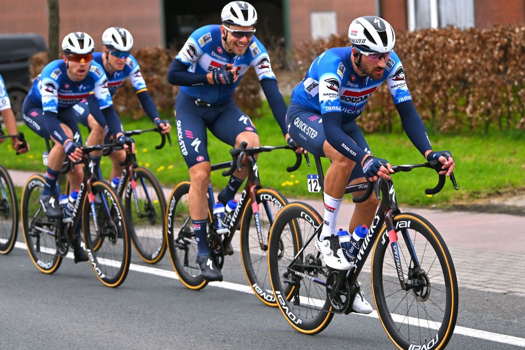 SCHOTEN BELGIUM APRIL 03 Gianni Moscon of Italy and Team Soudal QuickStep competes during the 112th Scheldeprijs 2024 Mens Elite a 2053km one day race from Terneuzen to Schoten on April 03 2024 in Schoten Belgium Photo by Luc ClaessenGetty Images