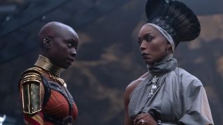 Okoye (Danai Gurira) and Queen Ramonda (Angela Bassett) in Black Panther: Wakanda Forever