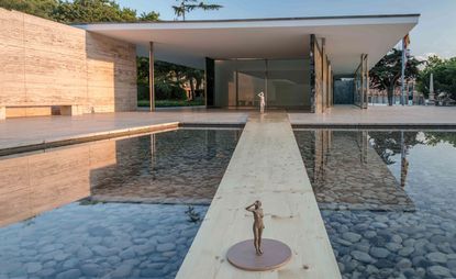 The Barcelona Pavilion is the setting for the seventh and final instalment of Xavier Veilhan's 'Architectones' series
