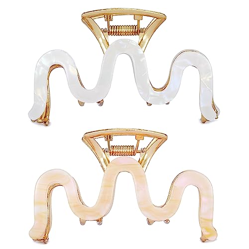 Metal Hair Claw Clips for Thick Thin Hair Pink Acetate Hair Catch Large Hair Barrette Jaw Clamp Non Slip Hair Accessories for Women Ladies (2 Pack)