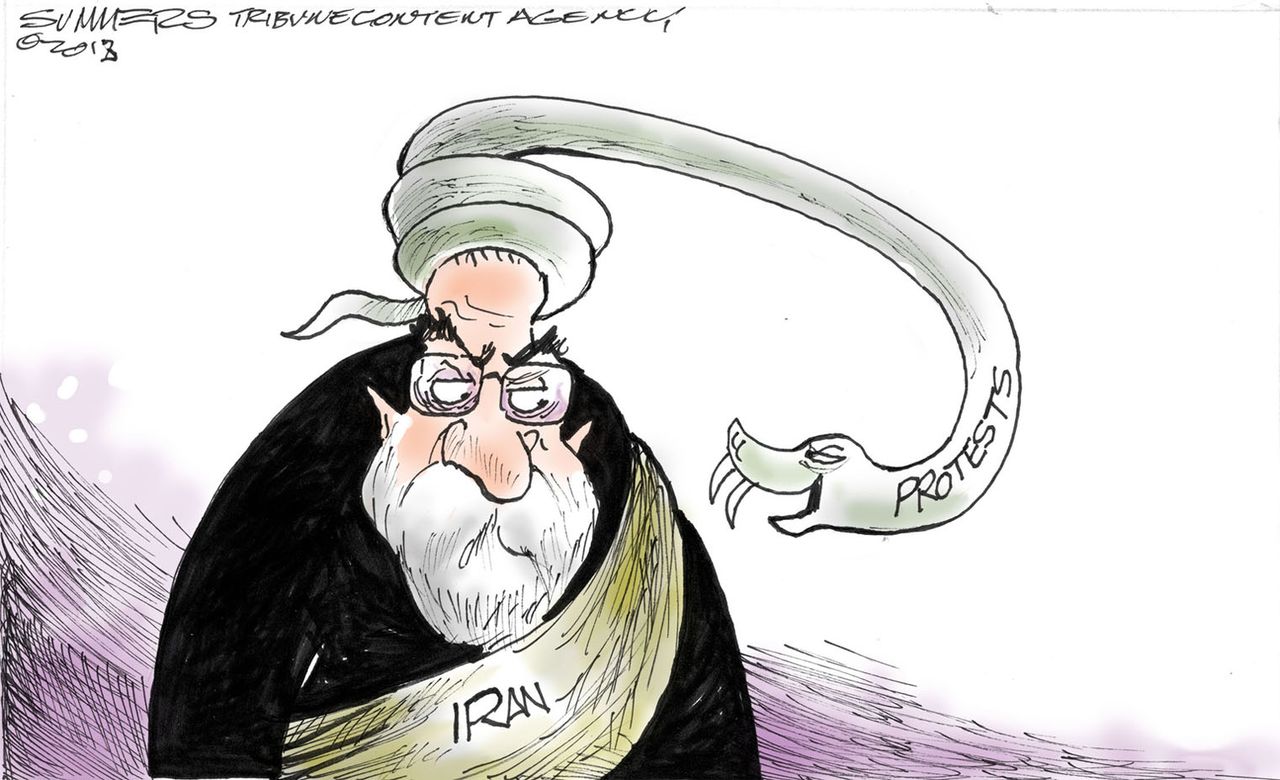 Political cartoon World Iran protests Khamenei