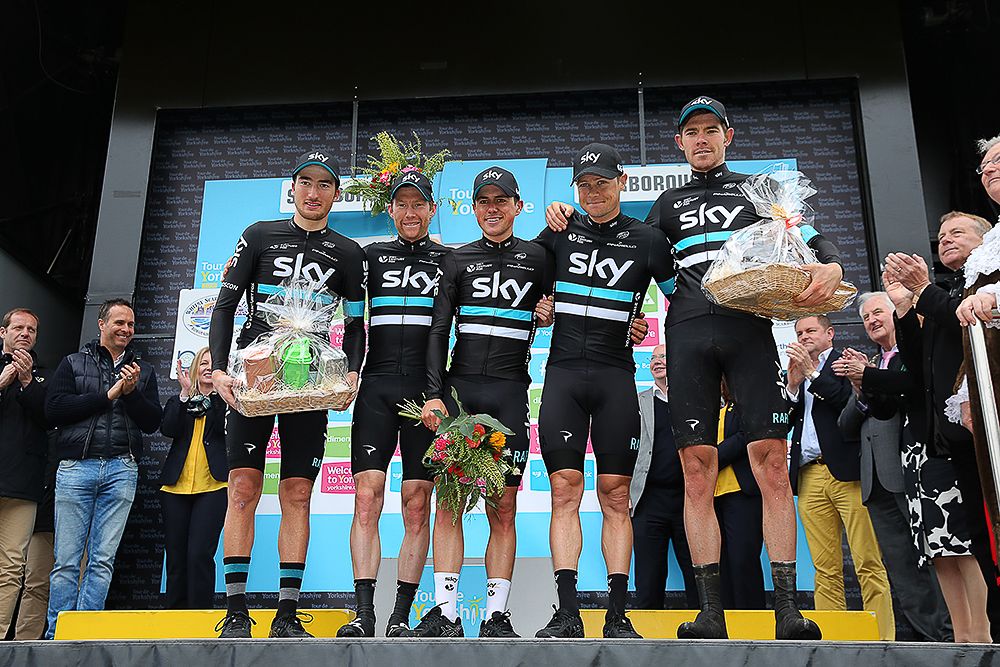 Team Sky on the final podium in Yorkshire