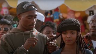 Tupac Shakur plays with Janet Jackson's braids in Poetic Justice.