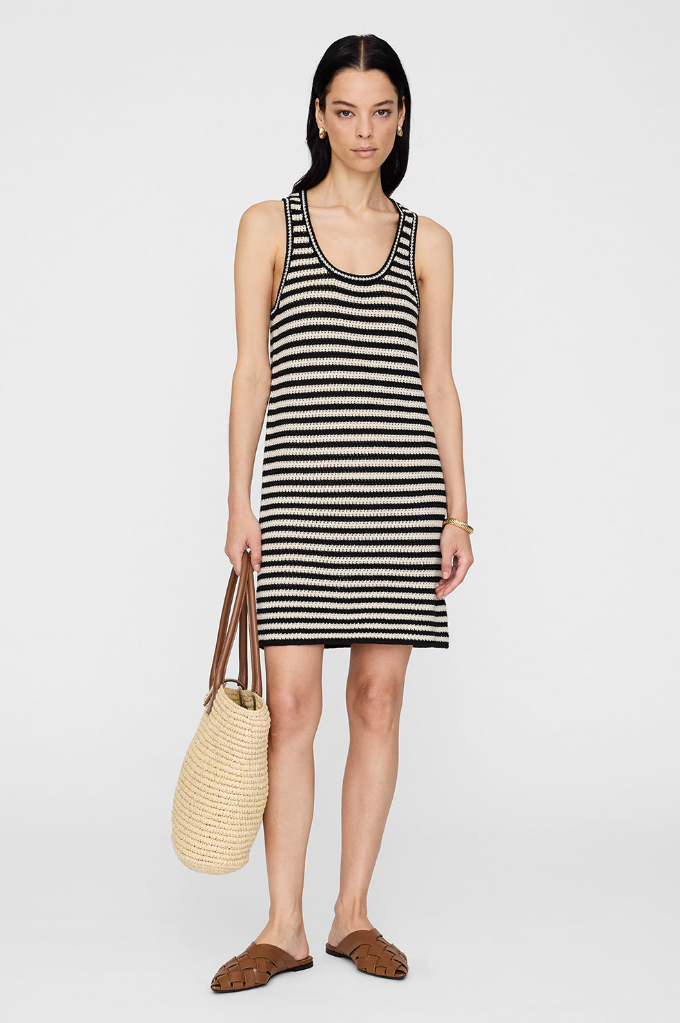 Arie Dress - Black and Ivory Stripe
