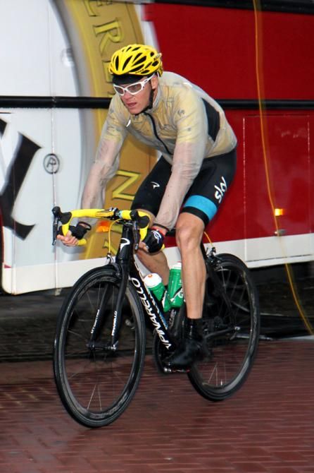 Chris Froome (Sky) in action during a rainy post-Tour criterium in Surhuisterveen