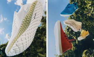 Left, Adidas: Adidas partnered with non-profit Parley for the Oceans to produce a range of sneakers with uppers of woven recycled ocean plastic. ‘Alphaedge 4D Parley’, £250. Right, top, Vivobarefoot: promoting a back-to-nature way of walking, Vivobarefoot also use a number of sustainably-produced materials, including an algae-based foam called Bloom.