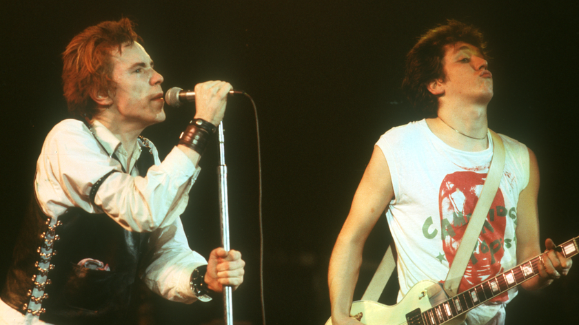  Lead singer Johnny Rotten and guitarist Steve Jones of the punk band &quot;The Sex Pistols&quot; perform their last concert in Winterland on January 14, 1978 in San Francisco, California