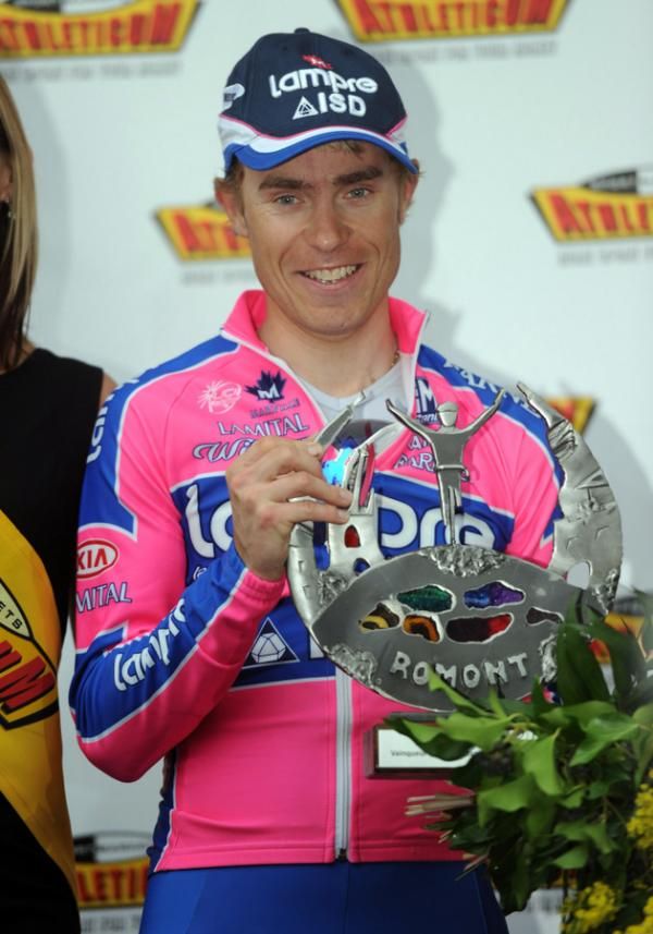 Cunego is a clearly happy man on the podium.