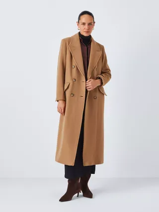 John Lewis Double Breasted Cashmere Blend Wool Coat, Camel