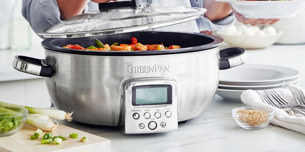 Image of GreenPan Omnicooker in press image on kitchen countertop 