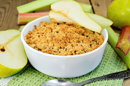a close up of pear crumble