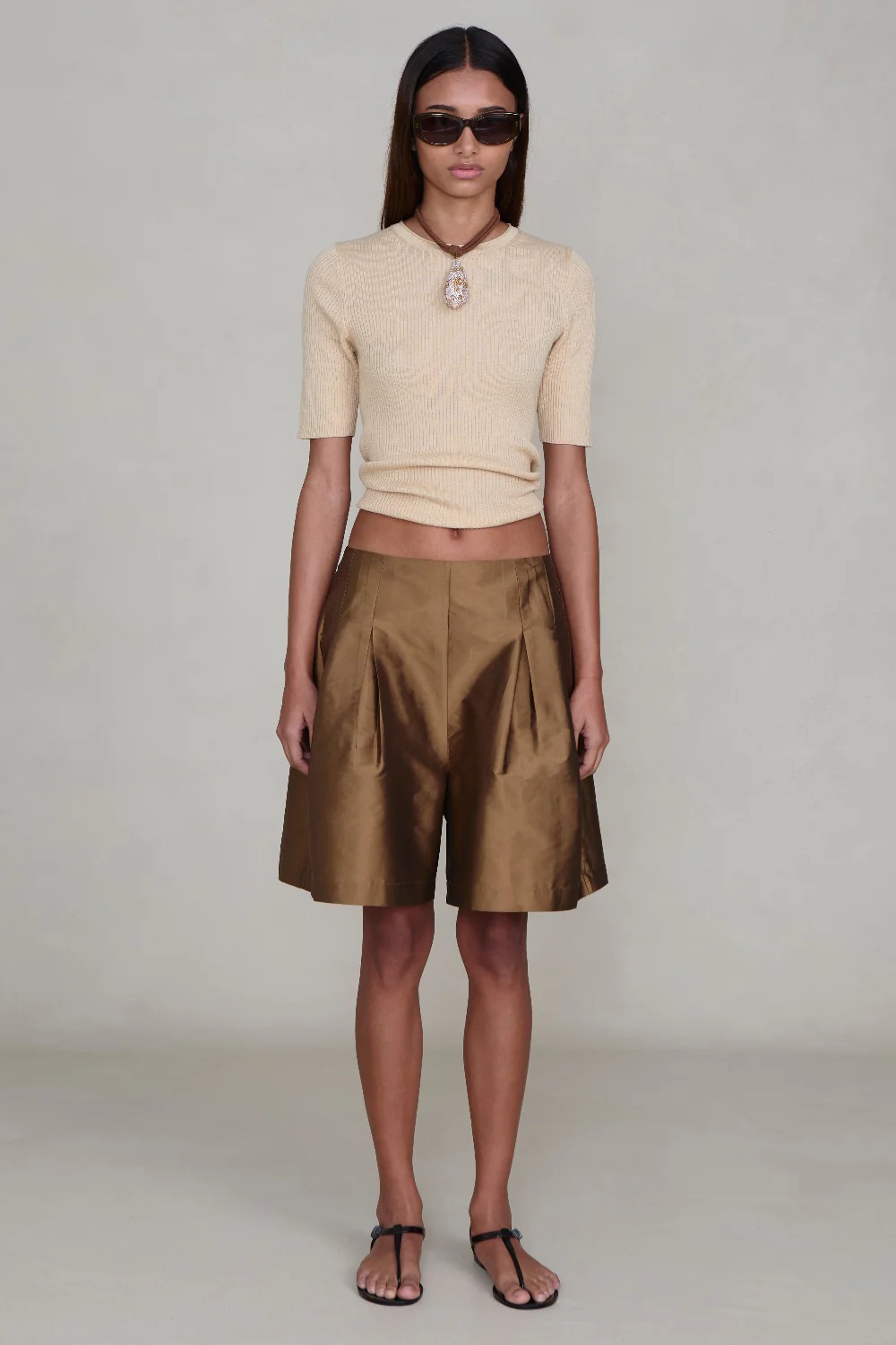 chanluu, Techno Taffeta Long Shorts