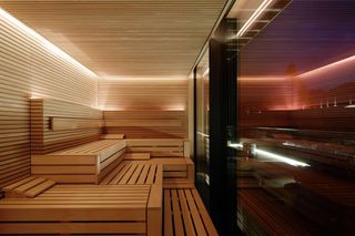 The sauna inside the spa at Roomers Baden-Baden in Germany