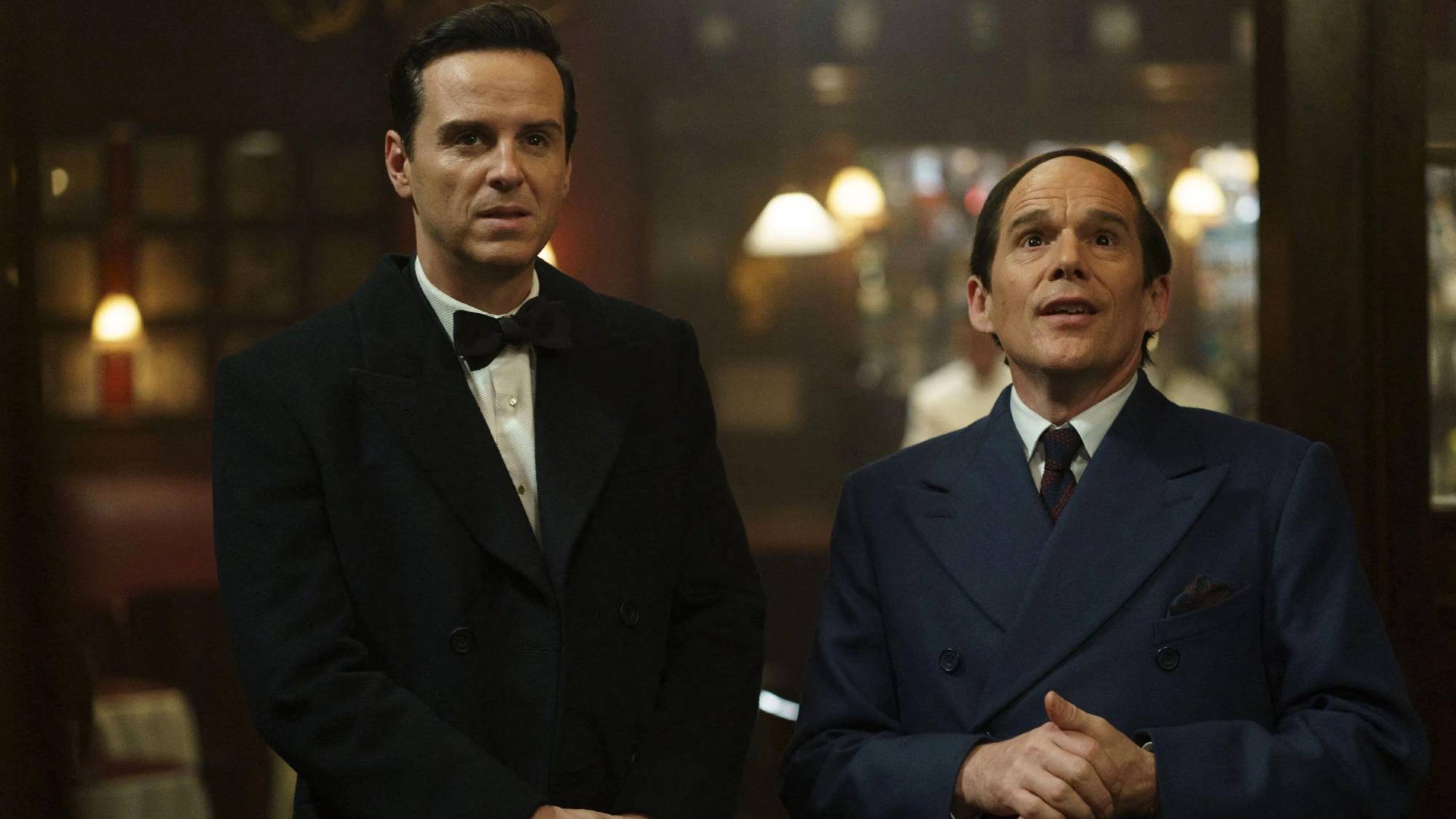 (L-R) Andrew Scott as Richard Rodgers and Ethan Hawke as Lorenz Hart in "Blue Moon"