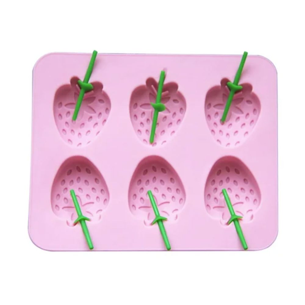 Pink and green strawberry shaped ice cube mold