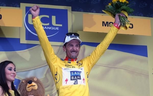 Fabian Cancellara is ecstatic about earning the Tour's first yellow jersey.