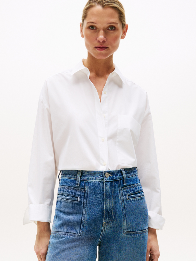 Oversized Fit Adjustable Cuffs Poplin Shirt