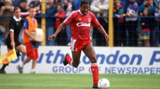8 September 1990, Wimbledon v Liverpool - Football League Division One - John Barnes of Liverpool runs with the ball. (Photo by Mark Leech/Offside via Getty Images)