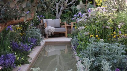 Water feature, concrete pond, at RHS Chelsea Flower Show