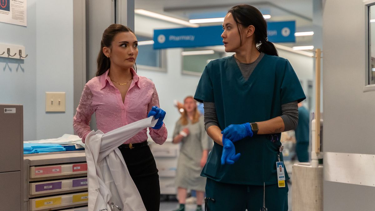 Sophie Chen (Chelsea Muirhead) and Daniel Nieves (Camila Perez) look at one another in Netflix's "Pulse."