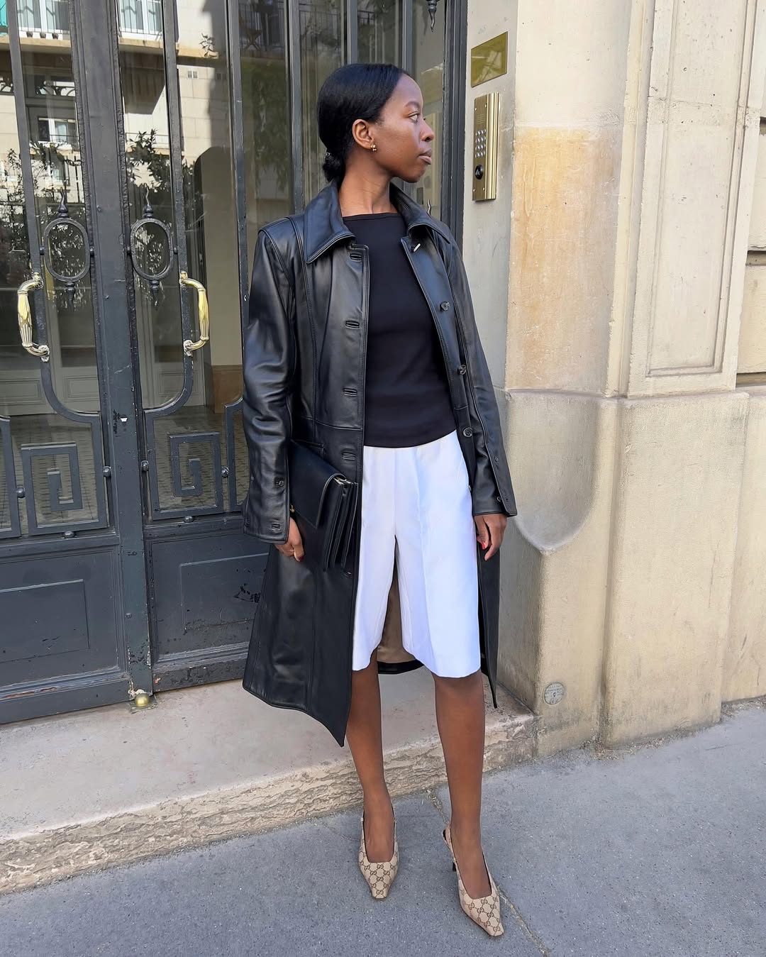 Sylvie Mus wearing tailored Bermuda shorts