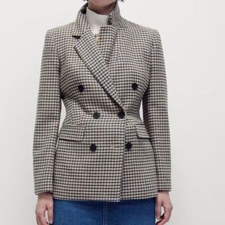 M&S Tweed Tailored Houndstooth Blazer with Wool