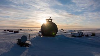 Research camp on the North East Greenland Ice Stream at sunset.