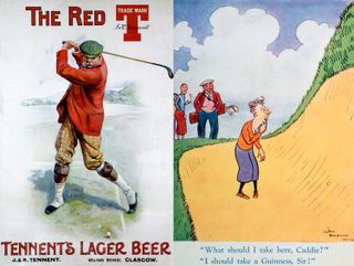 Two historic beer adverts using golfing images