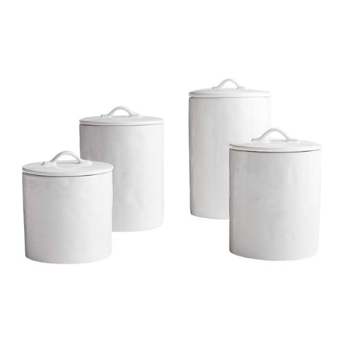 White stoneware storage jars