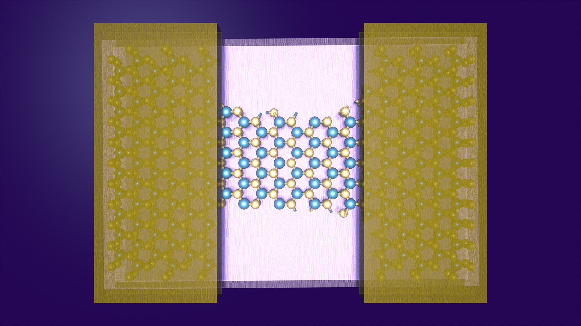 Diagram illustrating a miniature transistor made from atomically thin semiconductor materials