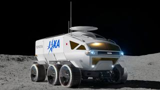 Artist&#039;s illustration of the planned Toyota/JAXA crewed rover on the moon.